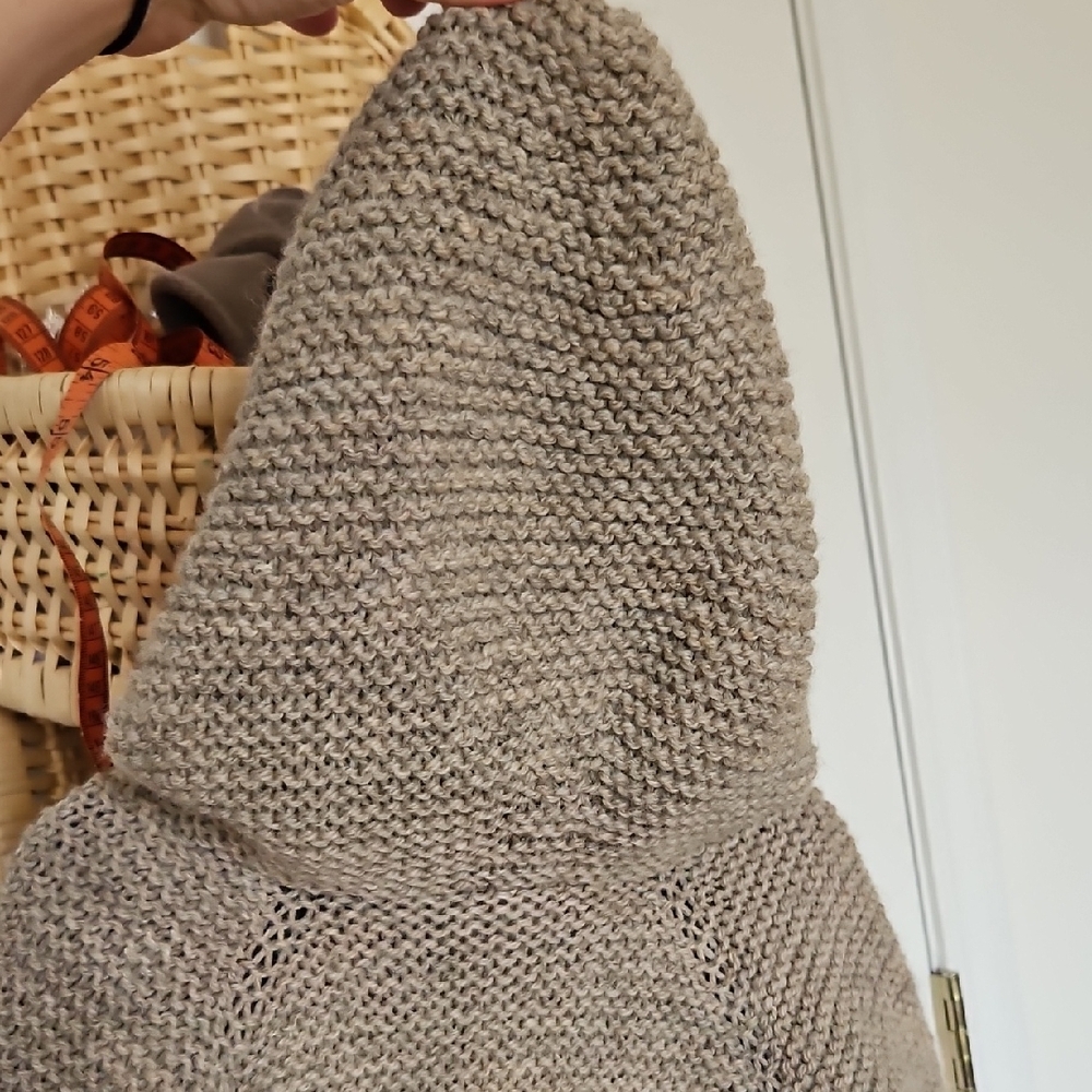 Cozy Wool Knit Kids Jacket W Hood And Flower Buttons - Brown Marl - Picture 7 of 9